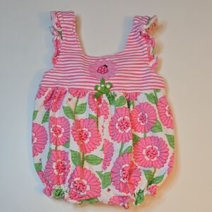 Le Top Pink Floral Baby Romper with Ladybugs
